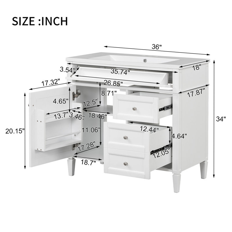 Meuble-lavabo 36 po avec lavabo supérieur, Blanc