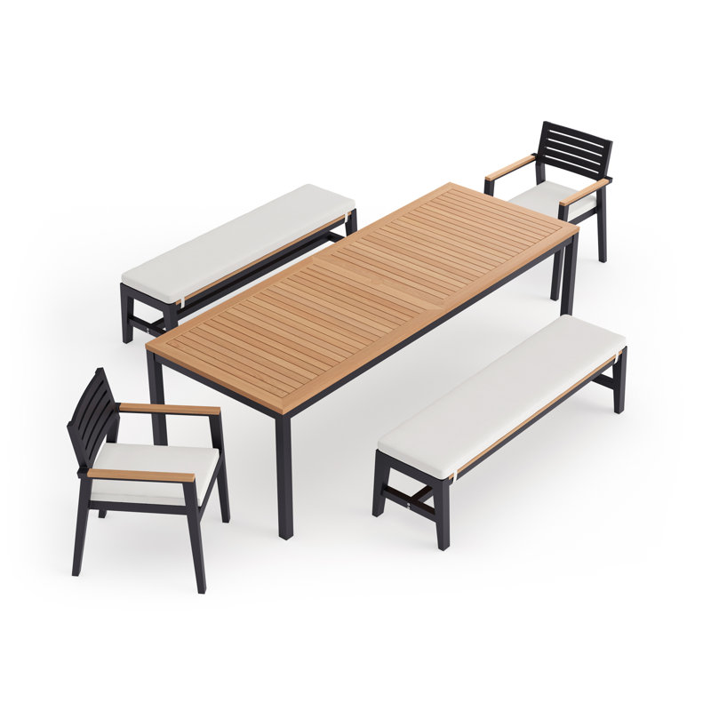 Outdoor Furniture Rhodes 5 Piece Dining Set with 96 in. Table & Bench Seating, Charcoal Aluminum