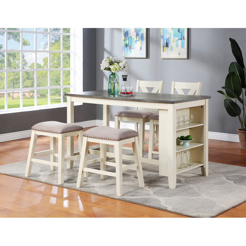 Ensemble de 2 tabourets de hauteur de comptoir Modern Modern, Blanc crème, Crème