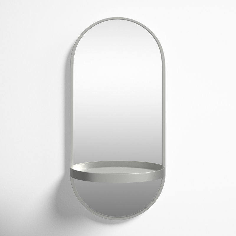 Lumi Metal Flat Mirror with Shelves, Silver, 24.2" H x 11.25" W