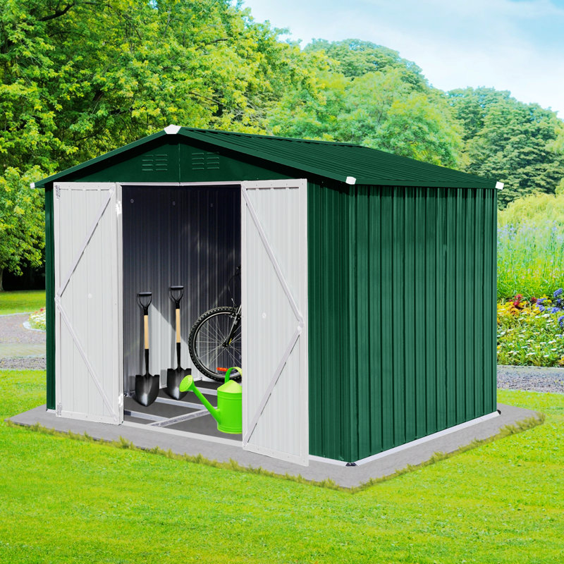 Metal garden sheds outdoor storage sheds, Green/White, 96" H x 120" W x 96" D