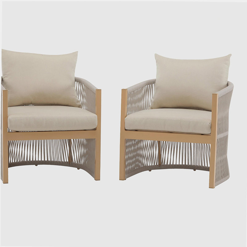 2 ensembles de chaises de loisirs modernes en alliage d'aluminium courbé beige avec un design à la mode tissé à la corde et un confort moelleux pour une vie en plein air