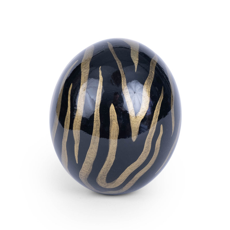 Painted Ostrich Egg Sculpture, Black/Gold