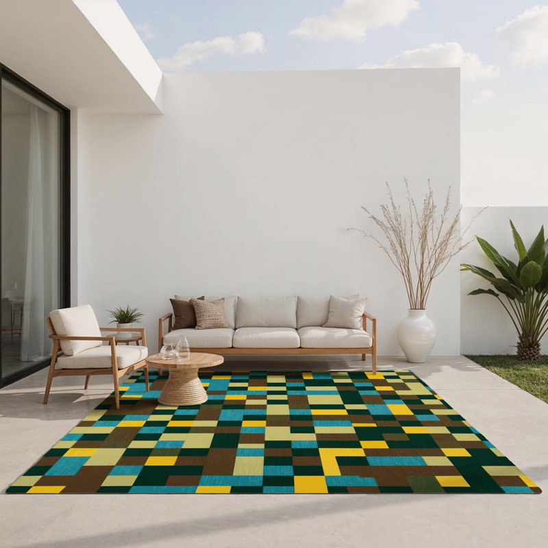 Tapis intérieur et extérieur Earth Mosaic Grid, Rectangle 1 pi 6 po x 2 pi 6 po