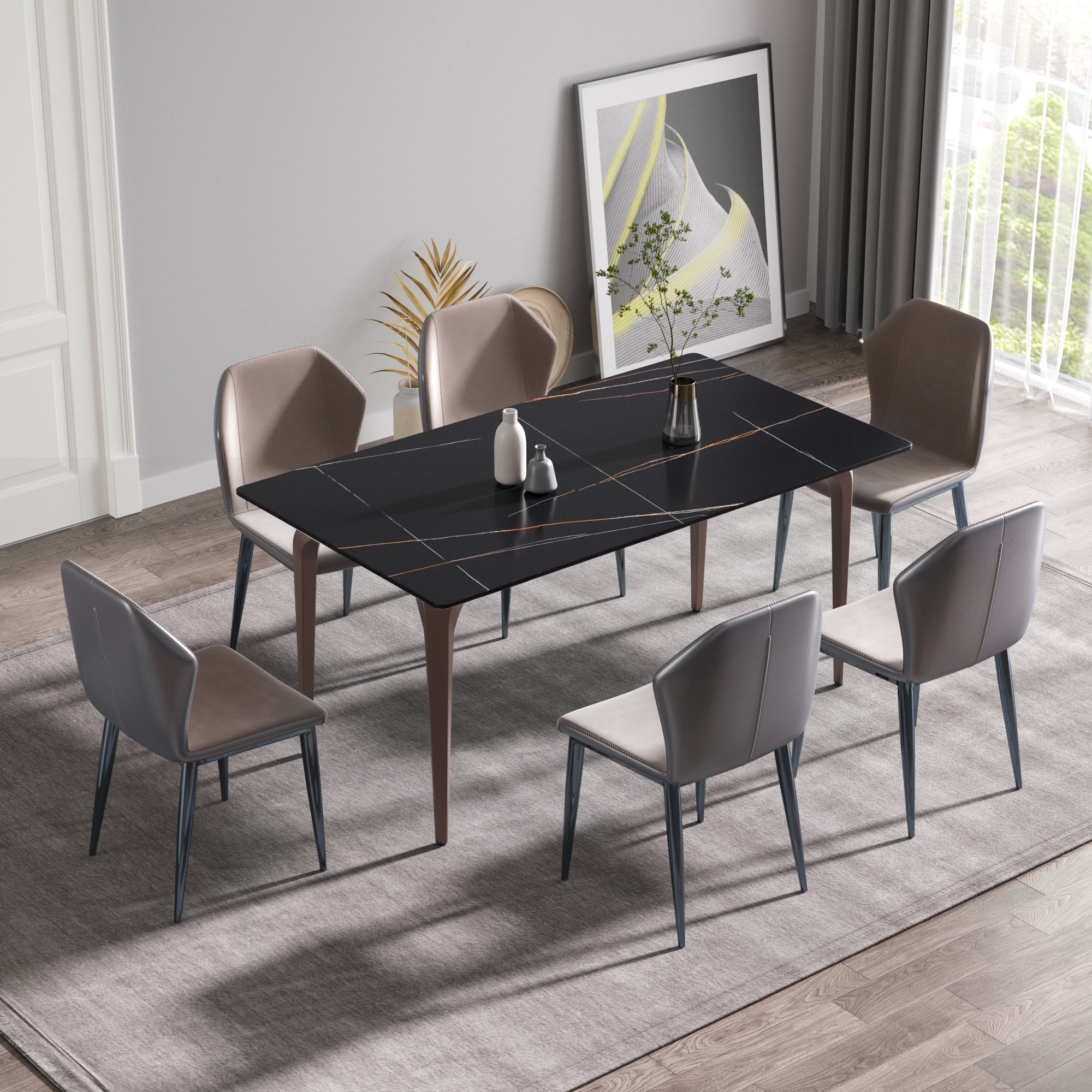 Brayden Studio® Faux Marble Top Metal Base Dining Table | Wayfair