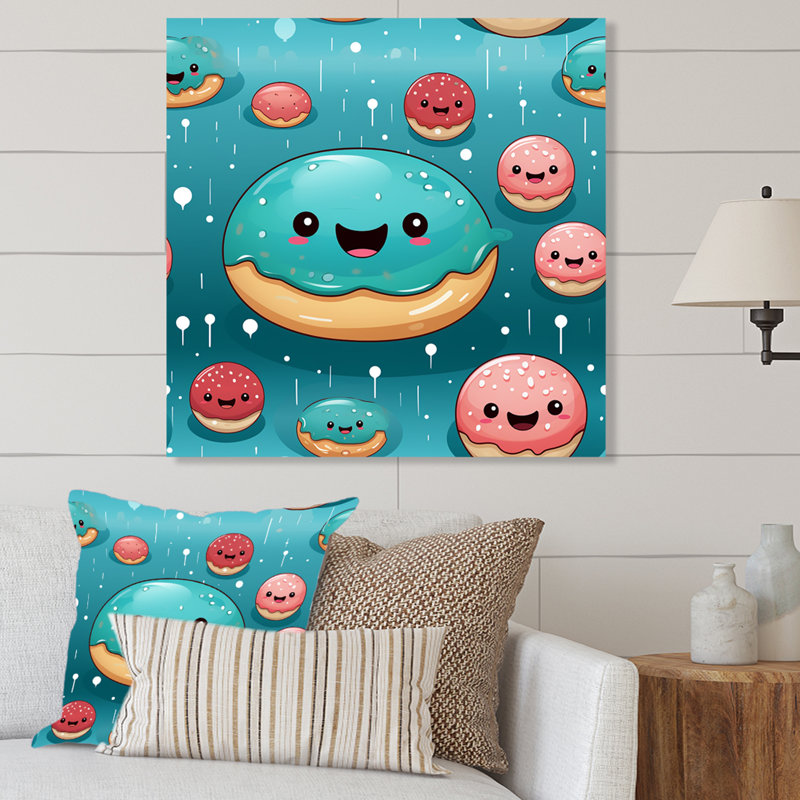 Art mural en métal rose et bleu Donut Kithchen, H 16 po x l 16 po