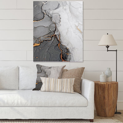 Vagues de marbre gris et orange - art mural abstrait