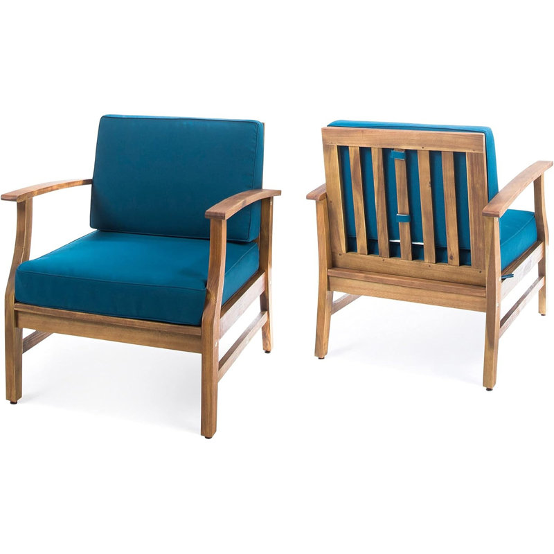 Ensemble de 2 chaises club, Bleu, Naturel, 2
