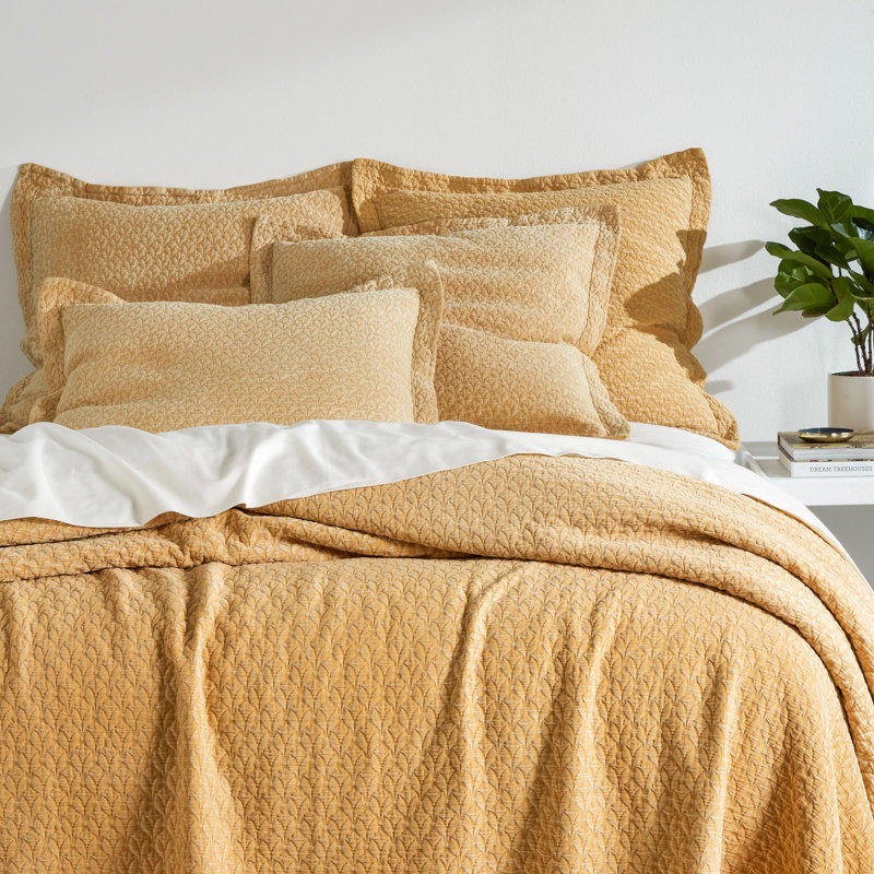 Hawley Indigo Matelasse Coverlet, Twin/Twin XL Coverlet, Ochre