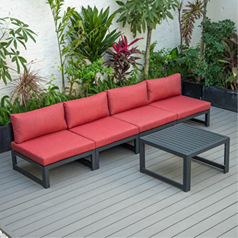 Letendre 4 - Person Modular Patio Conversation Set with Cushions, Red