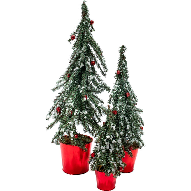 Ensemble d'arbre de table floqué 3 pièces Alpine (H 24 po / 18 po / 12 po - lumières non éclairées)