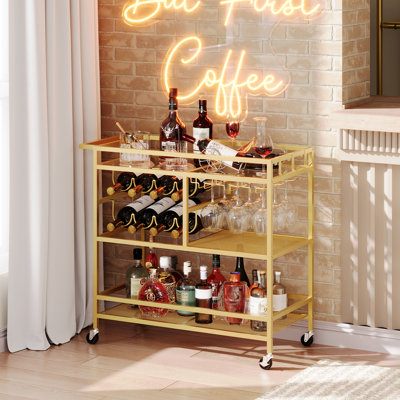 3-tier Serving Cart Bar Cart With Wheels And Handle