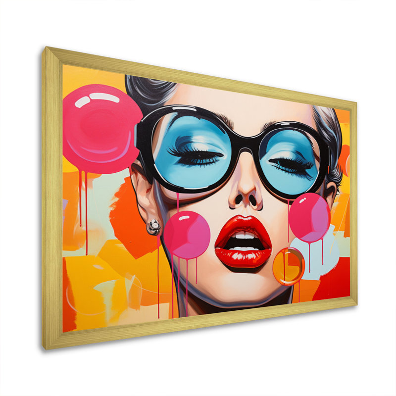 Décoration murale Pop Art Bubble Retro Portrait II - People, Encadrement doré, H 30 po x l 40 po x P 1,5 po