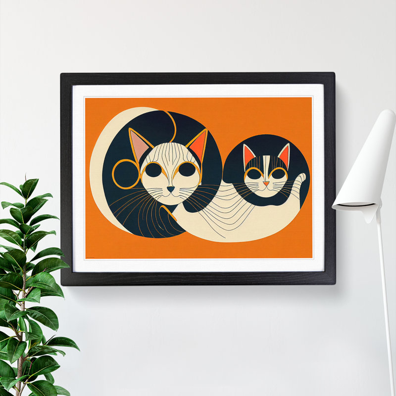 Art Deco Cats Vol.2 - Single Picture Frame Print, 25cm H x 34cm W, Black
