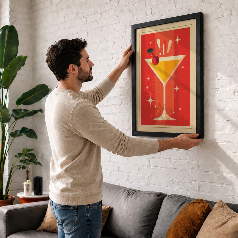 Golden Cocktail Celebration Retro - Framed Print, Oak, A4 - 29.7 x 21.0 cm