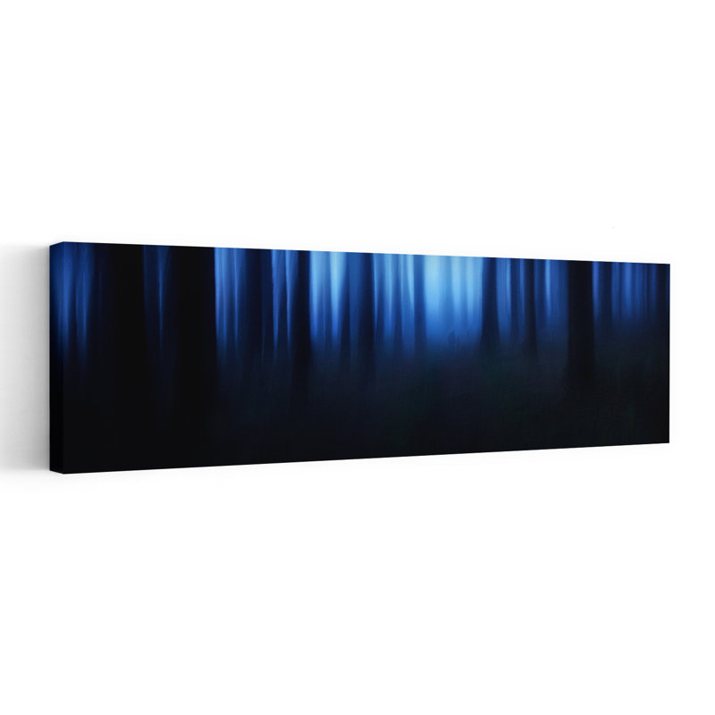 Forêt bleue, mystérieuse, forêt éthérée abstraite, art mural, H 20 po x l 60 po