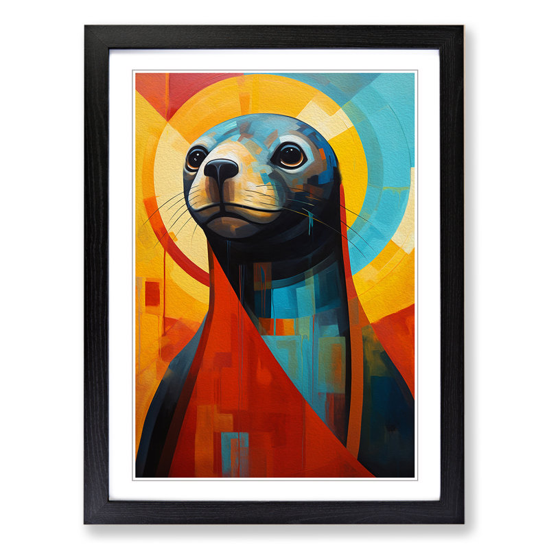 Sea Lion Constructivism - Single Picture Frame Print on Wood, 46cm H x 34cm W x 2cm D, Black
