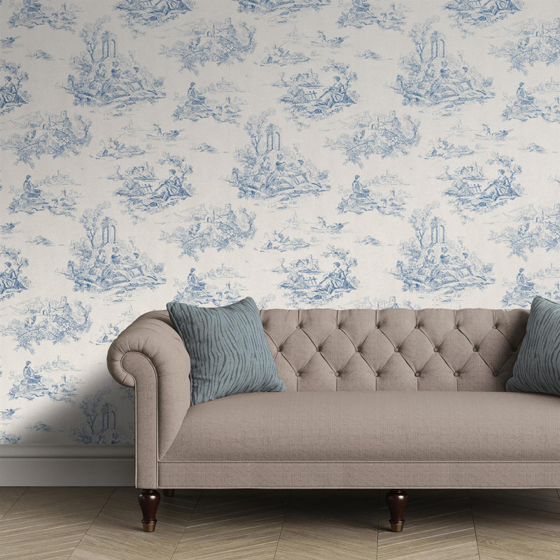 Toile De Jouy Wallpaper Traditional Country Scene Vintage Classic Décor Blue