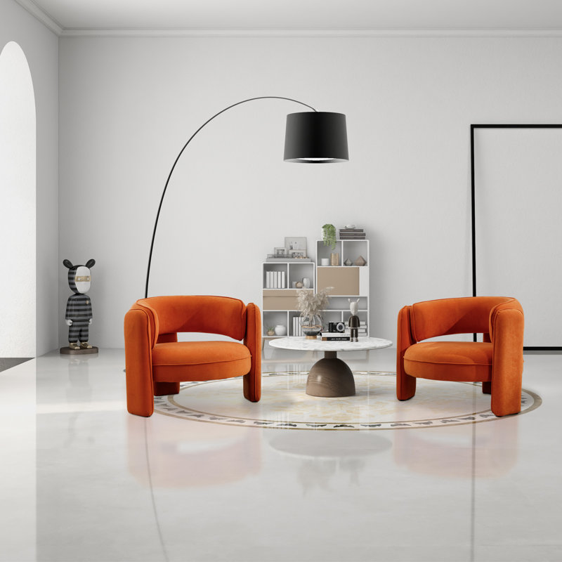 Fauteuil demi-tonneau rembourré 3 pieds Aylia, Velours orange