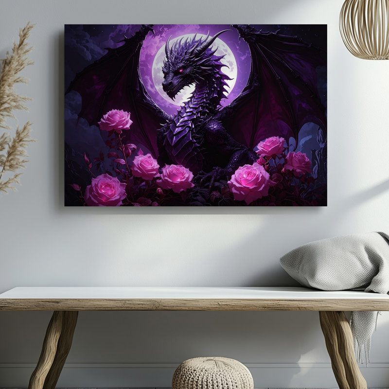 «Wall Art Midnight Rose Dragon», toile fantaisie au clair de lune, H 30 po x l 30 po