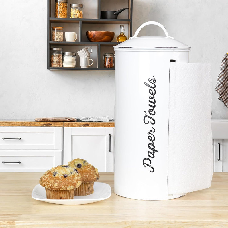 Distributeur de papier essuie-tout blanc émaillé blanc, porte-papier rustique rétro pour décoration de cuisine de campagne