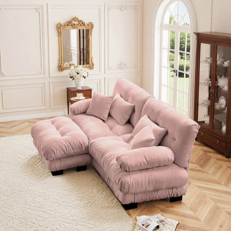 Canapé Cloud pour salon en tissu chenille avec coussins lombaires et coussins décoratifs, H 35,4 po x l 94,4 po x P 36 po, 2