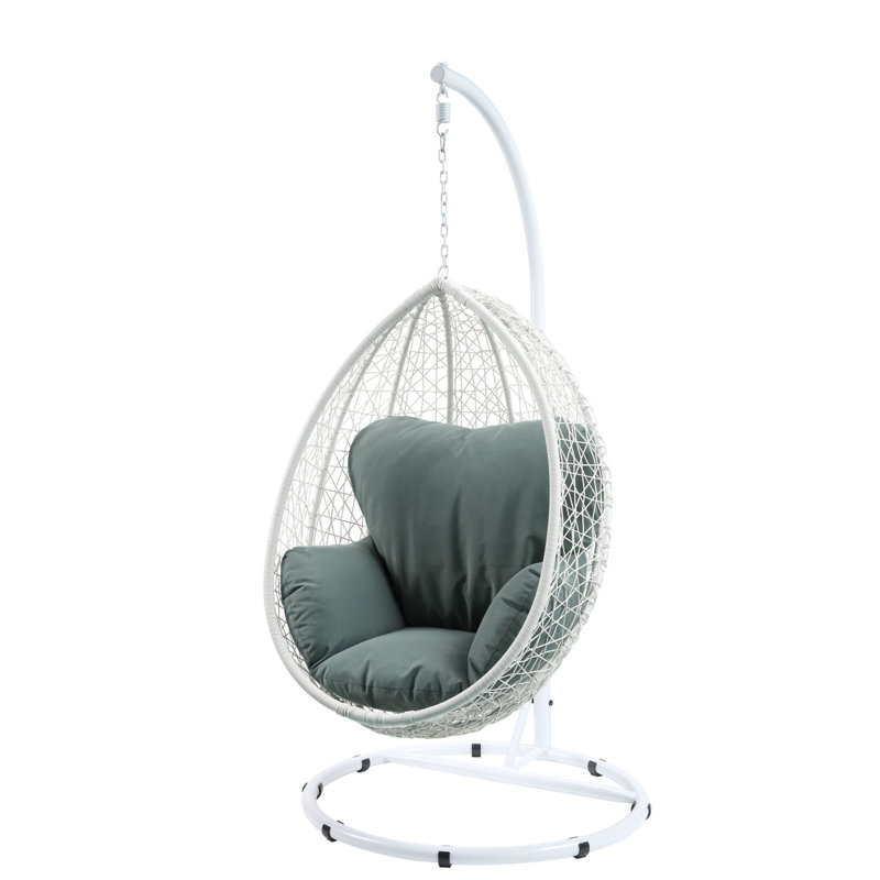 Chaise suspendue en tissu et osier Simona, Vert, Blanc