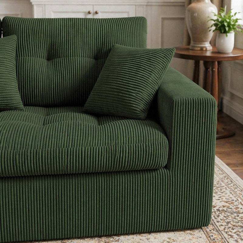 Canapé-lit à compression en coin Corduroy, canapé modulaire en L avec éponge haute densité, canapé convertible sans assemblage requis pour le salon, appartement, chambre d'amis (vert)