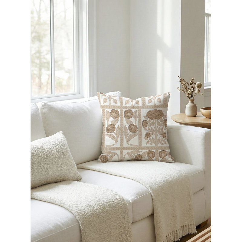 Warm Beige Blossom Field Linen Pillow 20x20 Cover Only
