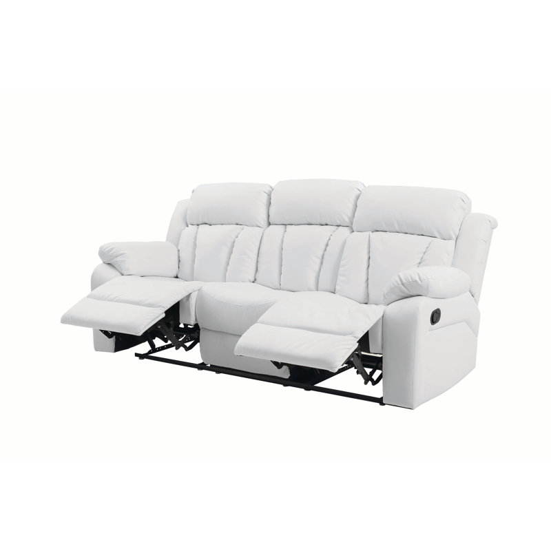 Mowery Daria Faux Leather Dual Reclining Sofa, White Faux Leather, 41'H x 85"W x 37"D