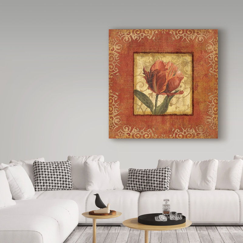 «Red and Gold Flower I», reproduction d'impression sur toile tendue, H 35 po x l 35 po x P 2 po