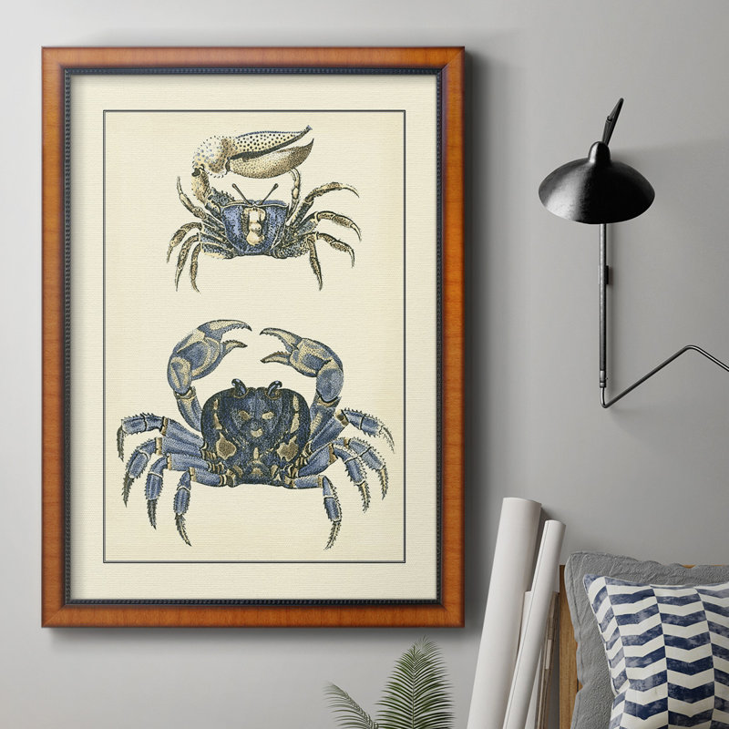 Toile encadrée de qualité supérieure antique Blue Crabs II - prête à être accrochée, H 27 po x l 18 po x P 2,5 po