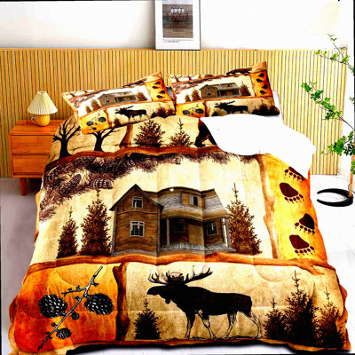 Wildlife Lodge Comforter Set - Rustic Cabin Bedding Quilt with Bear, Deer, Elk, Moose - Farmhouse Bedroom Decor with 2 Pillow Shams - 3PCS Forest Anim -  East Urban Home, 307888ADA42043A68FA799F5A30500F4