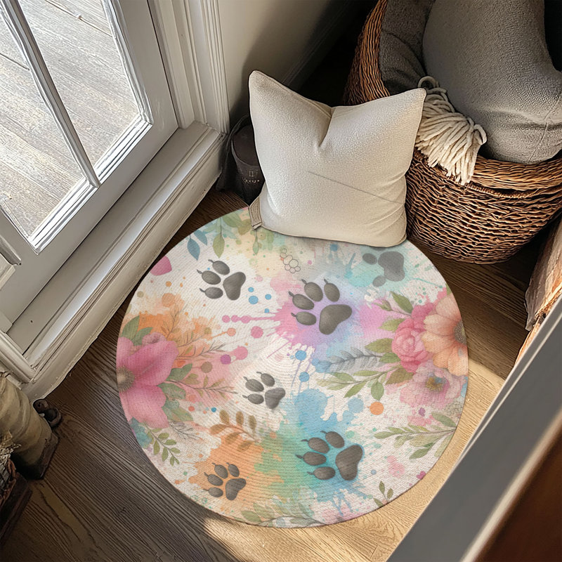 Pup Paw Splatter Fun Braided Rug, Round 5'