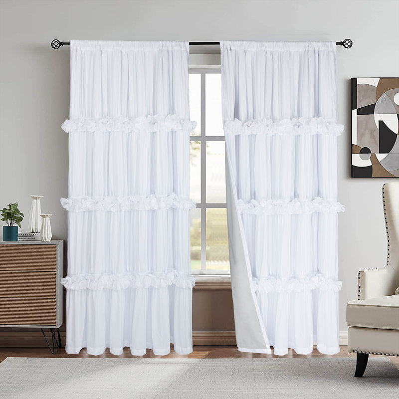 Room Darkening Curtain Pair, White, 54"W x 84"L