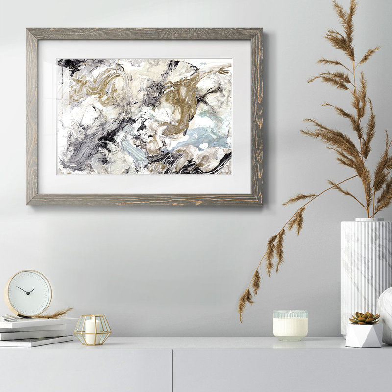 Marbré abstrait - reproduction encadrée rustique avec tableau mat, Gris, H 26 po x l 38 po x P 1,5 po