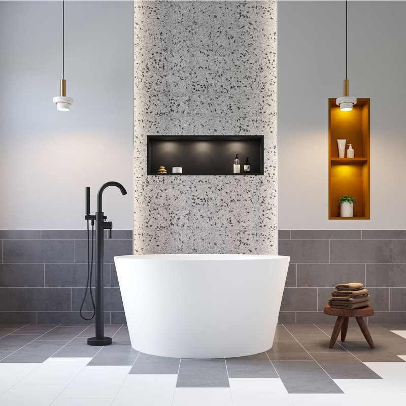 Dowell 48" Round Solid Surface Freestanding Soaking Bathtub in Matte White