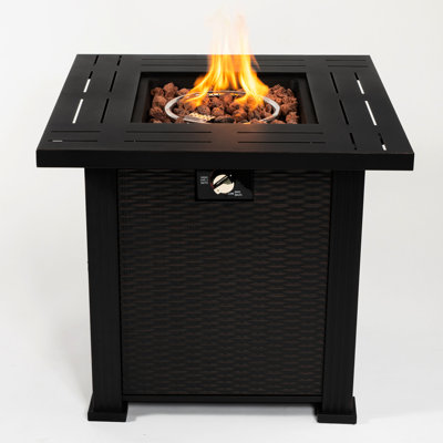 Outdoor Fire Pit Table 28Inch Square, Steel, Propane Gas, 8.27In Package Height, No Glass Square Gas Table, Steel Burner, Fuel, 40Lb Product Weight, C