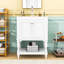 Meuble-lavabo autoportant élégant avec lavabo en céramique, tablette ouverte et rangement fermé-867194056