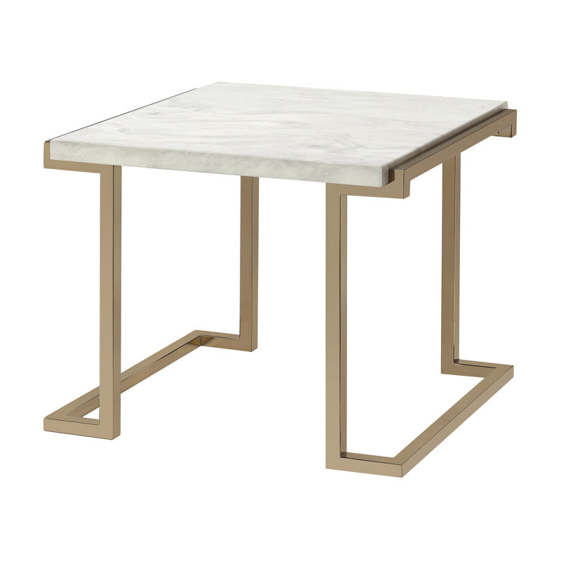 Table de bout, plateau en pierre reconstituée et champagne