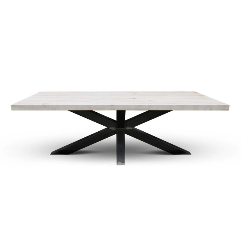 Anamaria Rectangular Wood Top Dining Table with Steel Base, 75cm H x 240cm L x 100cm W, Grey Wood, Black