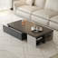 Modern Extendable Coffee Table With Hidden Drawers & Open Shelves, Contemporary Two-Tone Design