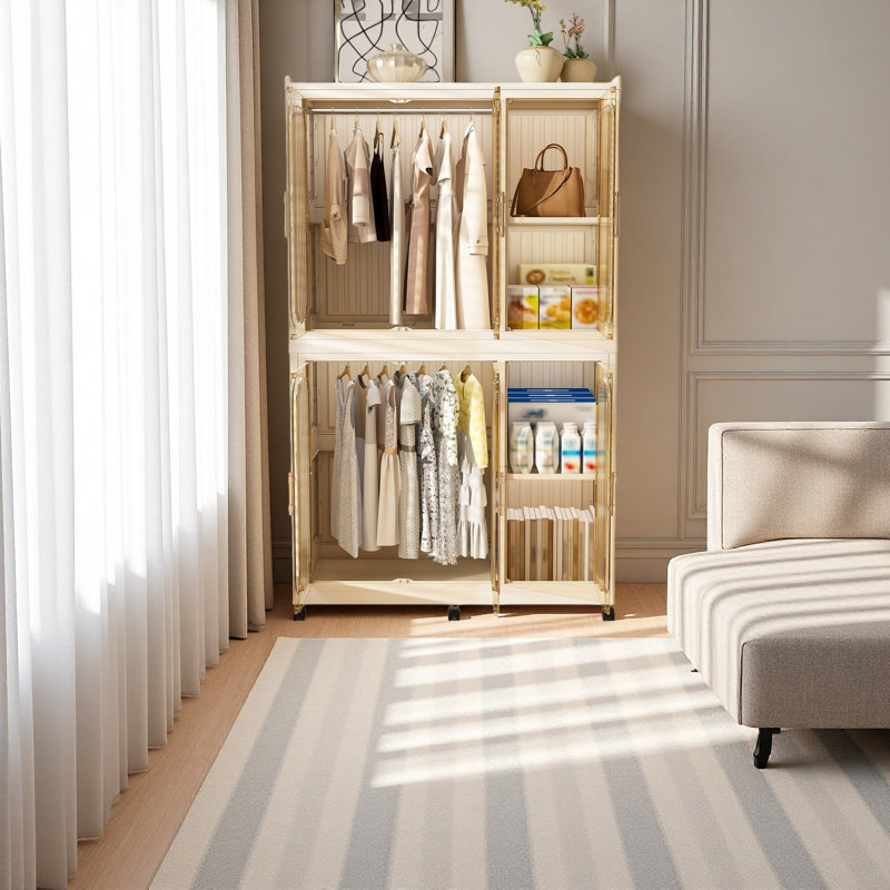 Organisateur de rangement portatif pour garde-robe pour vêtements, commode à vêtements, 6 portes magnétiques, 6 cubes et 2 tringles, 6 cintres