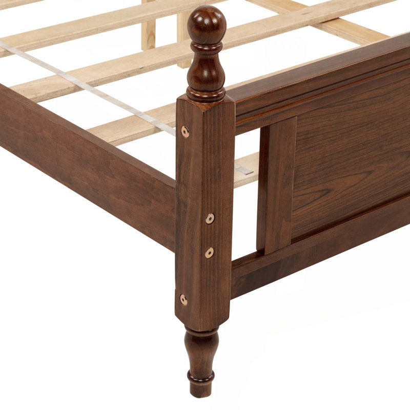 Grand lit en bois de pin avec tête de lit tapissier et pied de lit à panneau, avec deux pieds de support de rail de lit et pieds de support de plateforme centrale