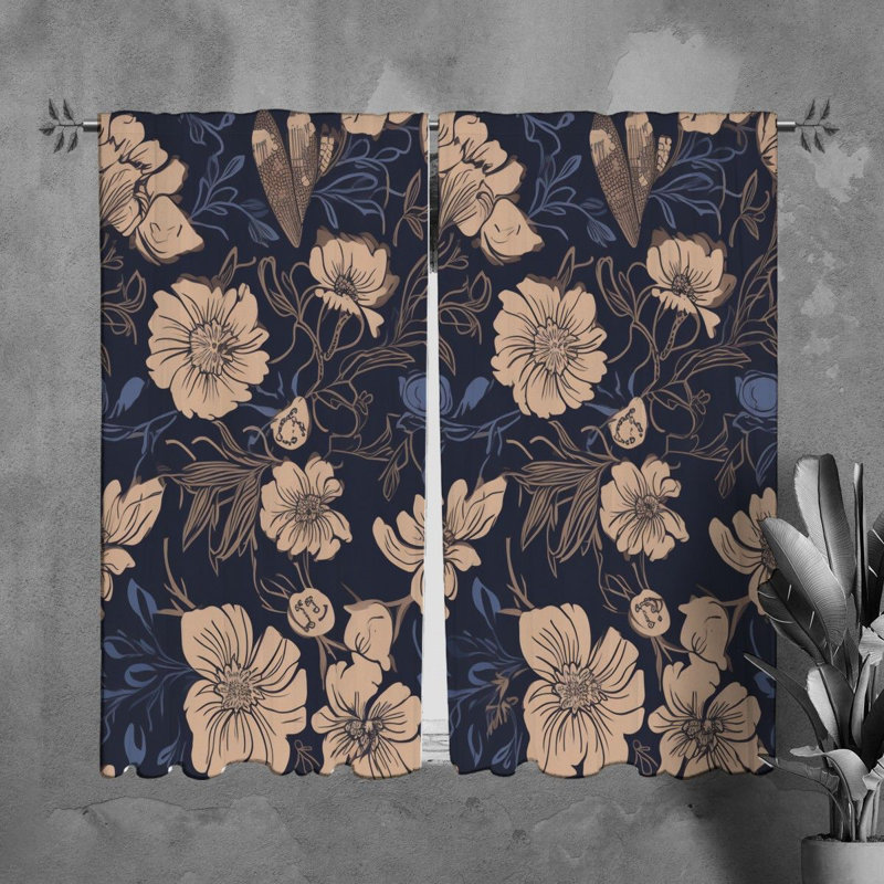 Motif floral de rideaux de fenêtre bruns - 6009, L 40 po x L 82 po