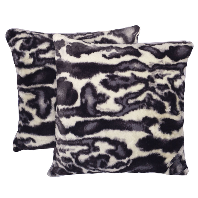 Gray and Black Tiger Print Faux Fur Pillow Covers, 20x20, Set of 2