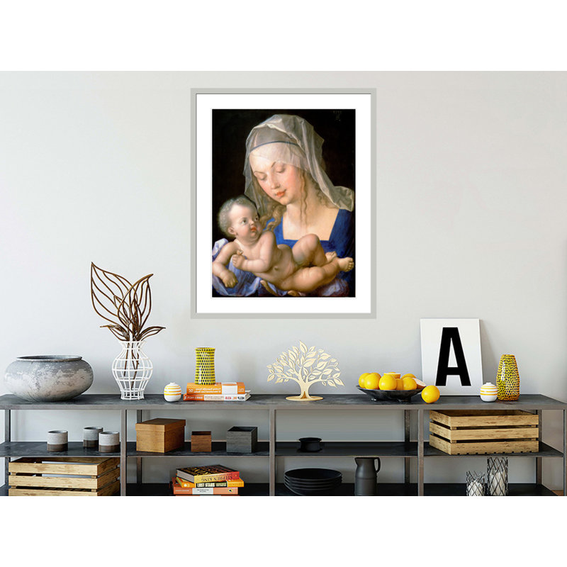 Vierge à l'enfant tenant une poire à moitié mangée (panneau) par Albrecht Dürer - Impression Giclée encadrée