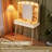 Makeup Dressing Table With 3 Lighting Colors, Sliding Mirror, Big-Capacity Storage, White , Functional For Small Guest Rooms Colors Vanity , Ideal Cosmetic Storage In Limited Spaces