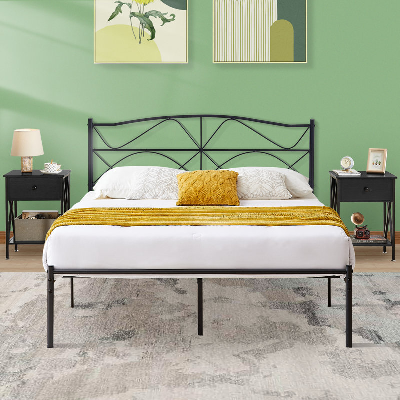 Ensemble de chambre configurable avec lit plateforme en fer, Noir, Grand