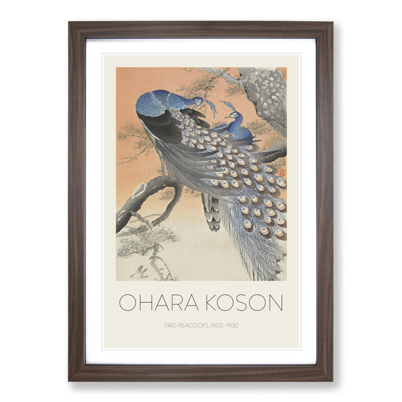 Two Peacocks by Ohara Koson - Picture Frame Art Prints, 65cm H x 48cm W x 2cm D, Walnut